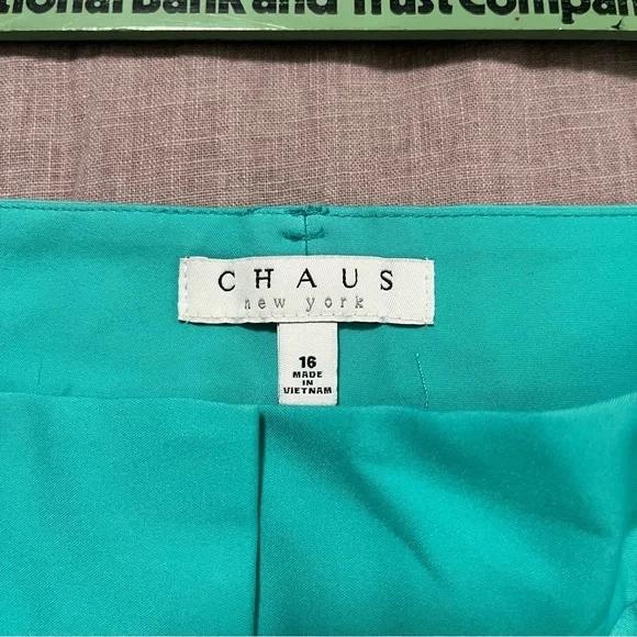 NWT Chaus New York turquoise trousers Plus Size 16 Zipper Pocket Business Party - Picture 6 of 7